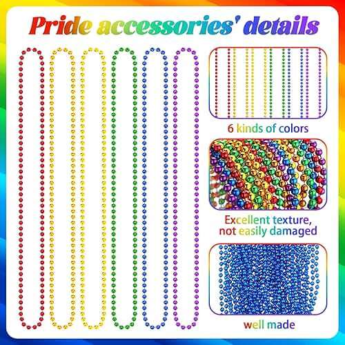 Aurelema 300 Pcs Pride Beads Stuff LGBTQ Metallic Beads Necklace Bulk Metallic Rainbow Gay Accessories Costumes Decor for Pride Month Parade Throws Favors - Image 3