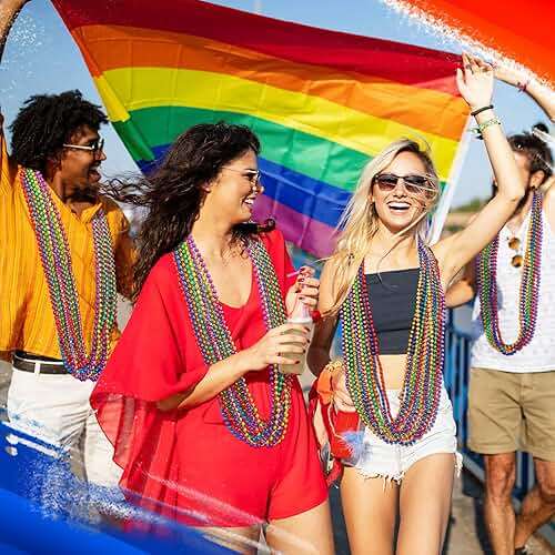 Aurelema 300 Pcs Pride Beads Stuff LGBTQ Metallic Beads Necklace Bulk Metallic Rainbow Gay Accessories Costumes Decor for Pride Month Parade Throws Favors - Image 4