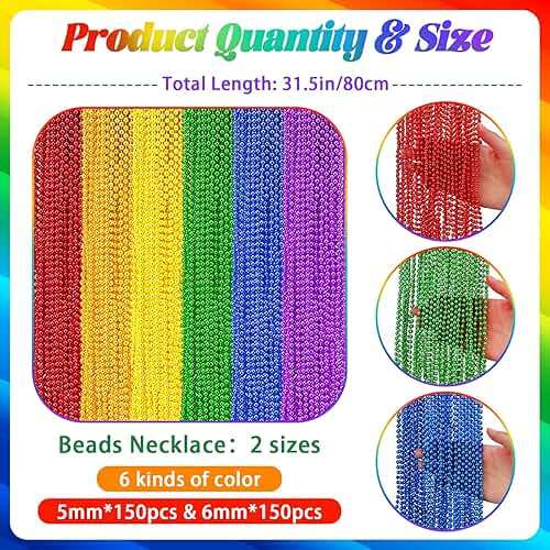Aurelema 300 Pcs Pride Beads Stuff LGBTQ Metallic Beads Necklace Bulk Metallic Rainbow Gay Accessories Costumes Decor for Pride Month Parade Throws Favors - Image 5