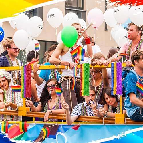 Aurelema 300 Pcs Pride Beads Stuff LGBTQ Metallic Beads Necklace Bulk Metallic Rainbow Gay Accessories Costumes Decor for Pride Month Parade Throws Favors - Image 6