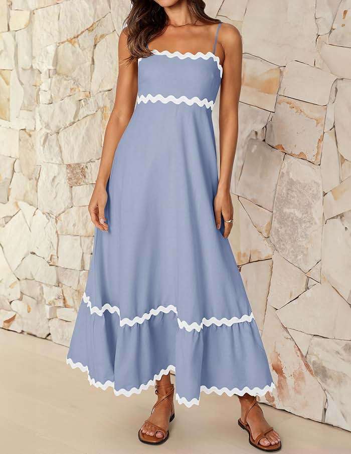 ZESICA Women's 2026 Summer Spaghetti Straps Sleeveless Backless Sundress Flowy Smocked Lace Swing A Line Midi Dress - Image 2