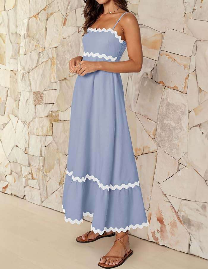 ZESICA Women's 2026 Summer Spaghetti Straps Sleeveless Backless Sundress Flowy Smocked Lace Swing A Line Midi Dress - Image 3
