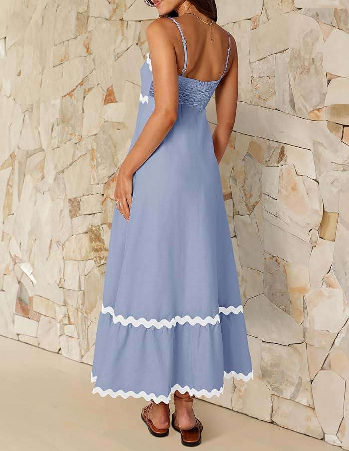 ZESICA Women's 2026 Summer Spaghetti Straps Sleeveless Backless Sundress Flowy Smocked Lace Swing A Line Midi Dress - Image 4
