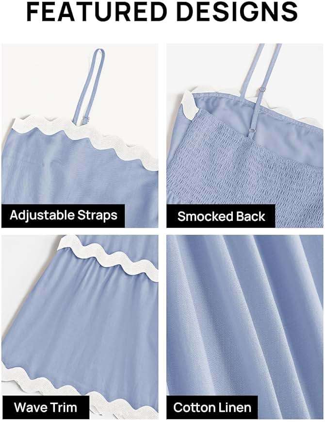 ZESICA Women's 2026 Summer Spaghetti Straps Sleeveless Backless Sundress Flowy Smocked Lace Swing A Line Midi Dress - Image 6