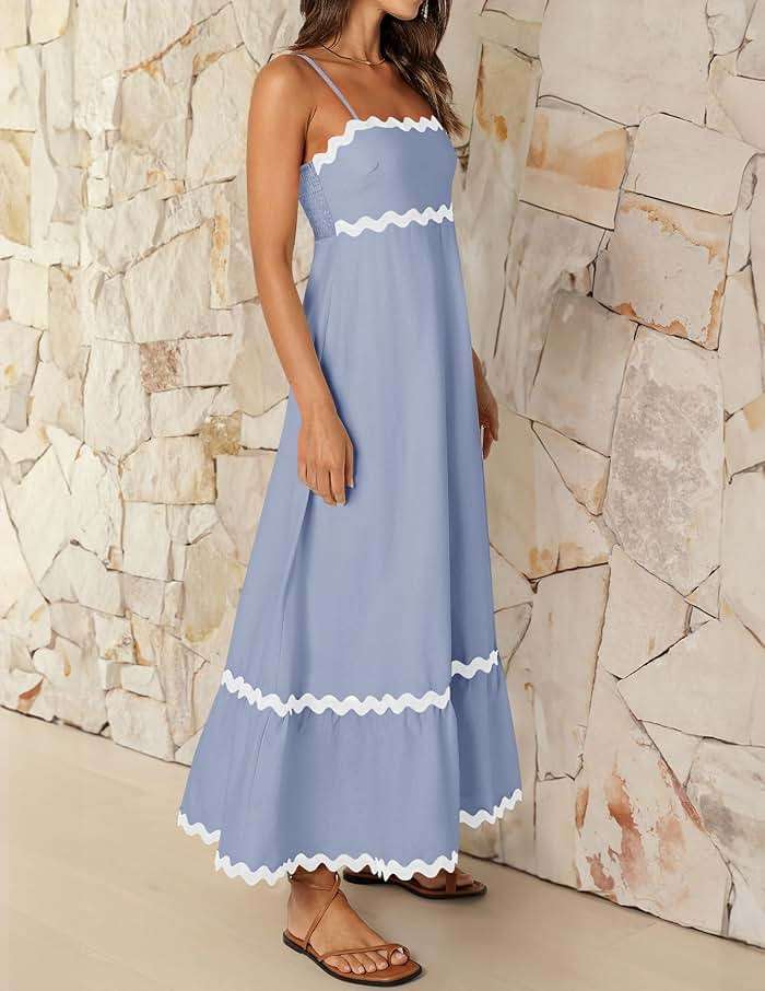 ZESICA Women's 2026 Summer Spaghetti Straps Sleeveless Backless Sundress Flowy Smocked Lace Swing A Line Midi Dress - Image 7