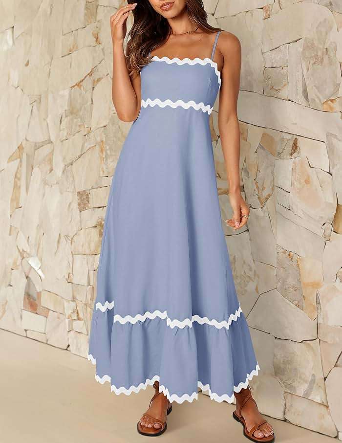 ZESICA Women's 2026 Summer Spaghetti Straps Sleeveless Backless Sundress Flowy Smocked Lace Swing A Line Midi Dress - Image 8