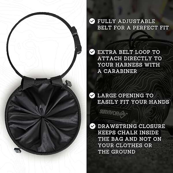 Chalk Bag + Refillable Chalk Ball - Iconic Topographical Map, Draw String Closure, 2 Zippered Pockets, & Brush Holder - Climbing Chalk Bag for Rock Climbing, Bouldering, Weightlifting, Gymnastics - Image 7
