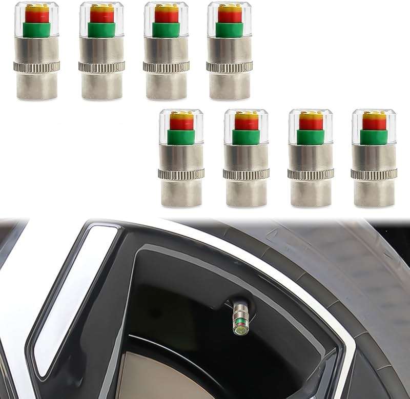 8pcs Universal Car Tire Pressure Monitor Valve Stem Caps Sensor Indicator, 3 Colors Alarm Tire Indicator, Universal Valve Stem Caps for Cars, for SUVs, Trucks - Image 1