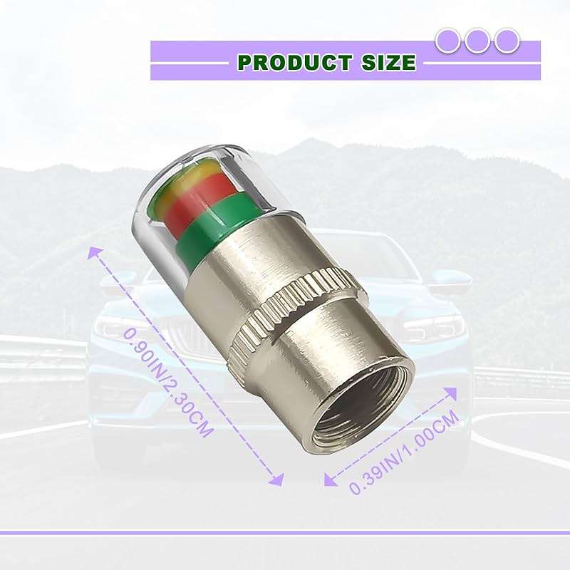 8pcs Universal Car Tire Pressure Monitor Valve Stem Caps Sensor Indicator, 3 Colors Alarm Tire Indicator, Universal Valve Stem Caps for Cars, for SUVs, Trucks - Image 2