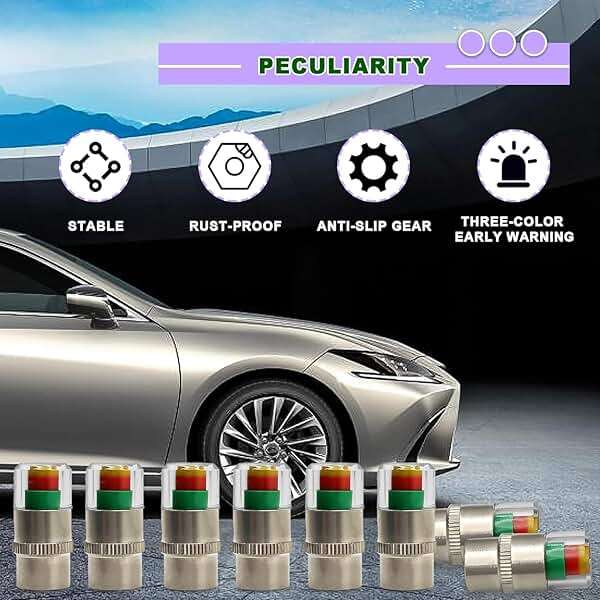 8pcs Universal Car Tire Pressure Monitor Valve Stem Caps Sensor Indicator, 3 Colors Alarm Tire Indicator, Universal Valve Stem Caps for Cars, for SUVs, Trucks - Image 4