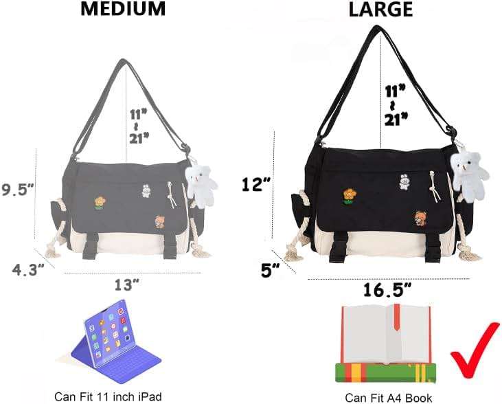 PRLINJSK Cute Messenger Bag for Teen Girls Women, Kawaii Crossbody Shoulder Purse with Pins and Stuffed Pendant Gift - Image 3