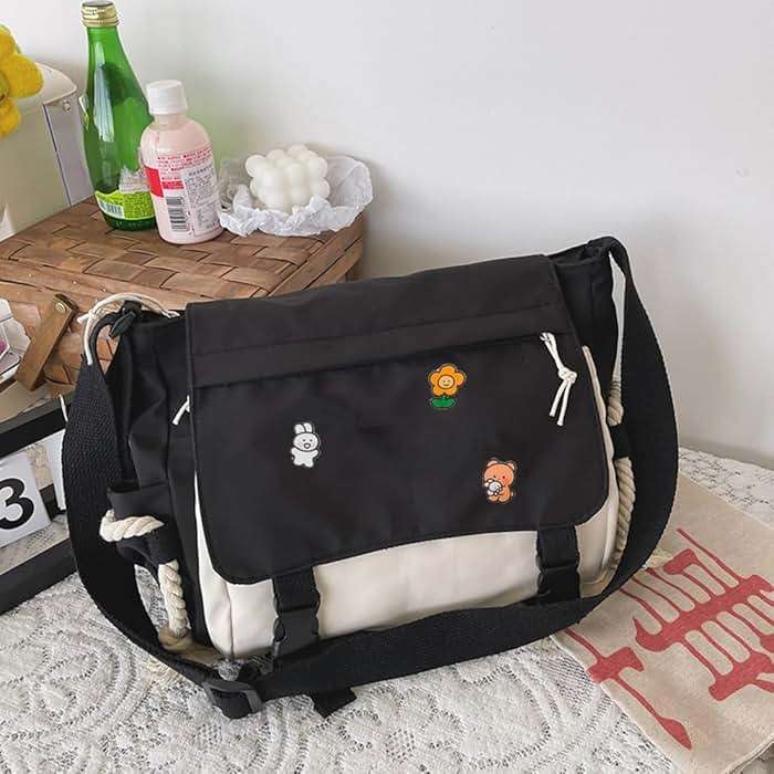 PRLINJSK Cute Messenger Bag for Teen Girls Women, Kawaii Crossbody Shoulder Purse with Pins and Stuffed Pendant Gift - Image 5