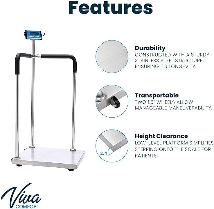 VivaComfort Medical Grade Digital Scale with Handles for Elderly, Bariatric Physician Scales, 660 lb / 300 kg Weight Capacity - Image 5