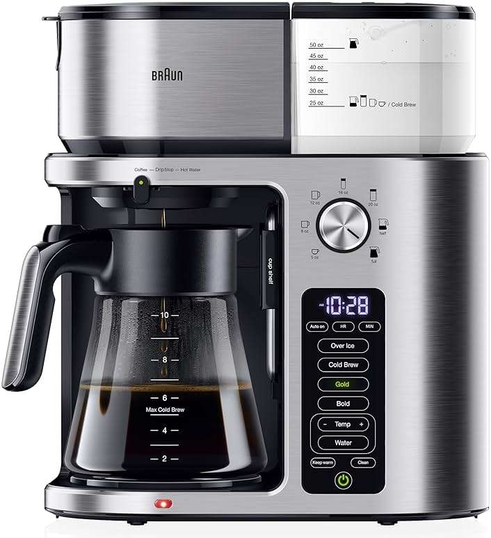 Braun MultiServe Plus 10-Cup Drip Coffee Maker - Hot & Cold Multi-Serve Brewer with Timer and Auto Start, Hot Water Dispenser, Over Ice Function, Stainless Steel & Pod-Free Design, KF9370SI - Image 1