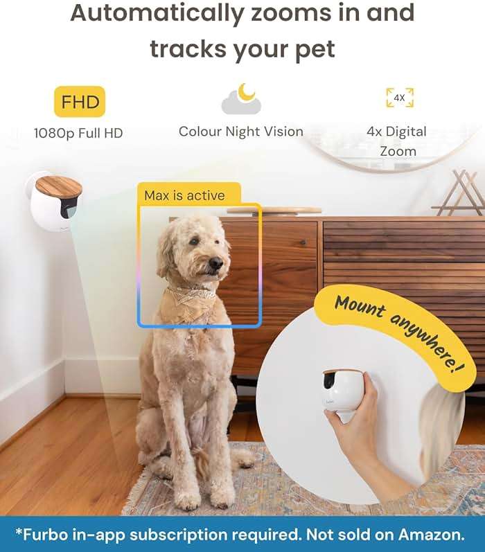 Furbo Mini Pet Camera [Subscription Required] Unlock Camera w/Paid Plan: Home Security with Dog & Cat Safety Alerts, 2-Way Audio, Mountable Smart Cam (Low Risk, 3mo Min. Cancel Anytime) - Image 4