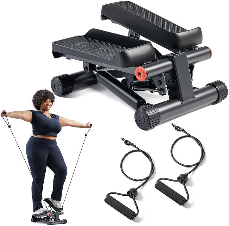 Sunny Health & Fitness Mini Steppers for Exercise at Home, Stair Step Workout Machine with Resistance Bands, Full Body Cardio Equipment, Optional Free SunnyFit App Connection Smart Stepper - Image 1