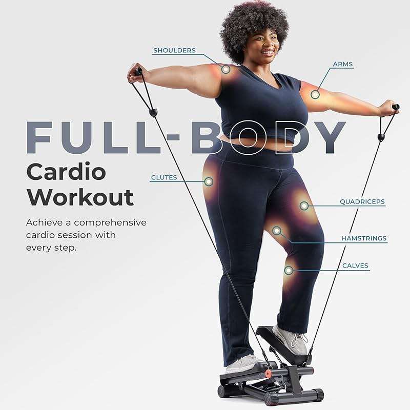 Sunny Health & Fitness Mini Steppers for Exercise at Home, Stair Step Workout Machine with Resistance Bands, Full Body Cardio Equipment, Optional Free SunnyFit App Connection Smart Stepper - Image 2