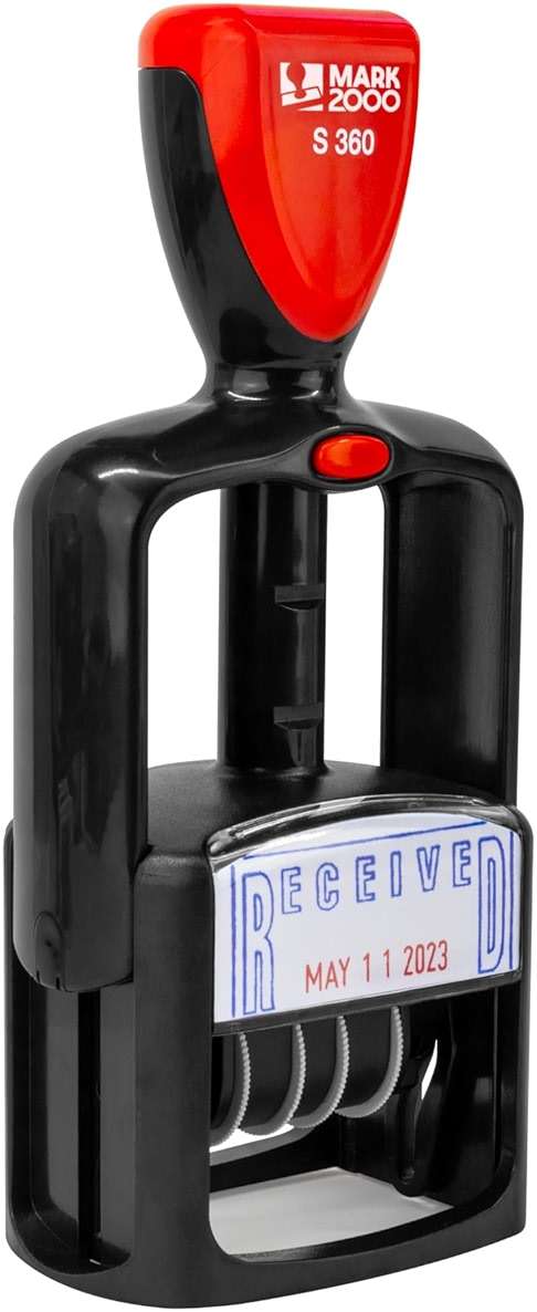 Mark 2000 Self-Inking Rubber Date Office Stamp with Scanned Phrase - Red Ink - 12-Year Band - Image 3
