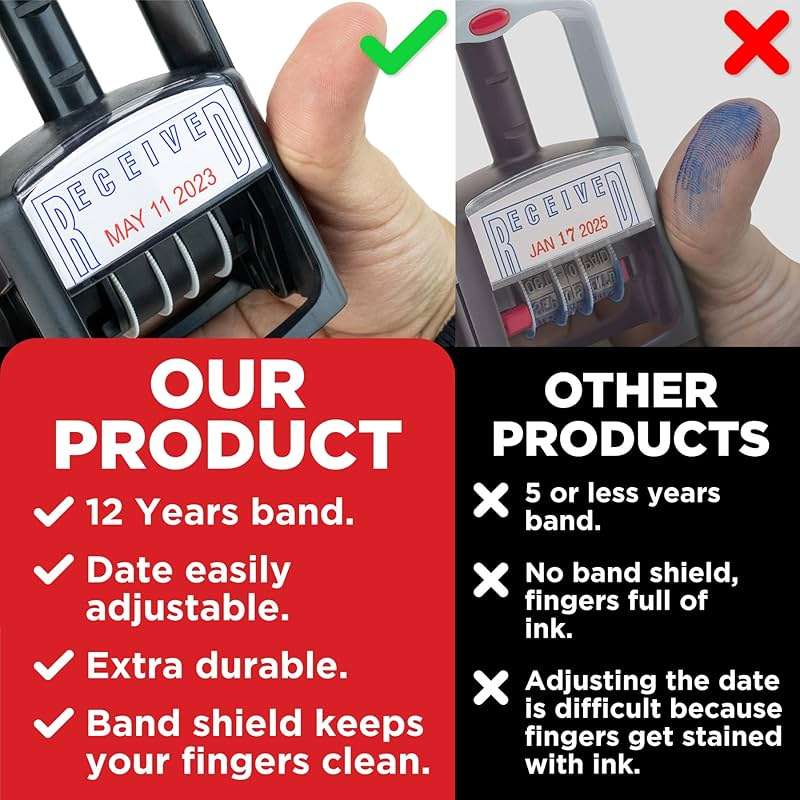 Mark 2000 Self-Inking Rubber Date Office Stamp with Scanned Phrase - Red Ink - 12-Year Band - Image 4