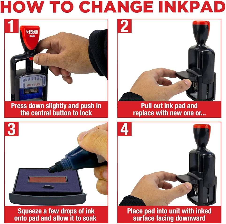 Mark 2000 Self-Inking Rubber Date Office Stamp with Scanned Phrase - Red Ink - 12-Year Band - Image 5