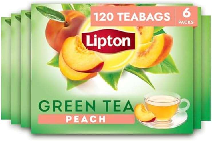 Lipton Peach Green Tea 6-Pack Flavored Tea Bags with Caffeine and Flavonoids, 120 Count Unsweetened Hot or Iced Tea Bags for Tea Lovers, Rainforest Alliance Certified - Image 1