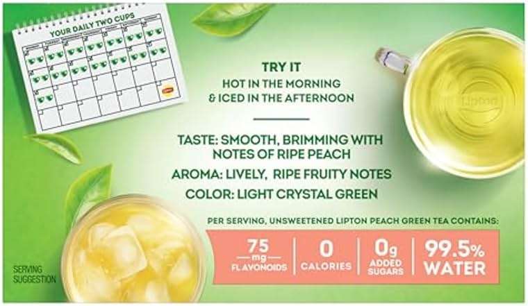 Lipton Peach Green Tea 6-Pack Flavored Tea Bags with Caffeine and Flavonoids, 120 Count Unsweetened Hot or Iced Tea Bags for Tea Lovers, Rainforest Alliance Certified - Image 12