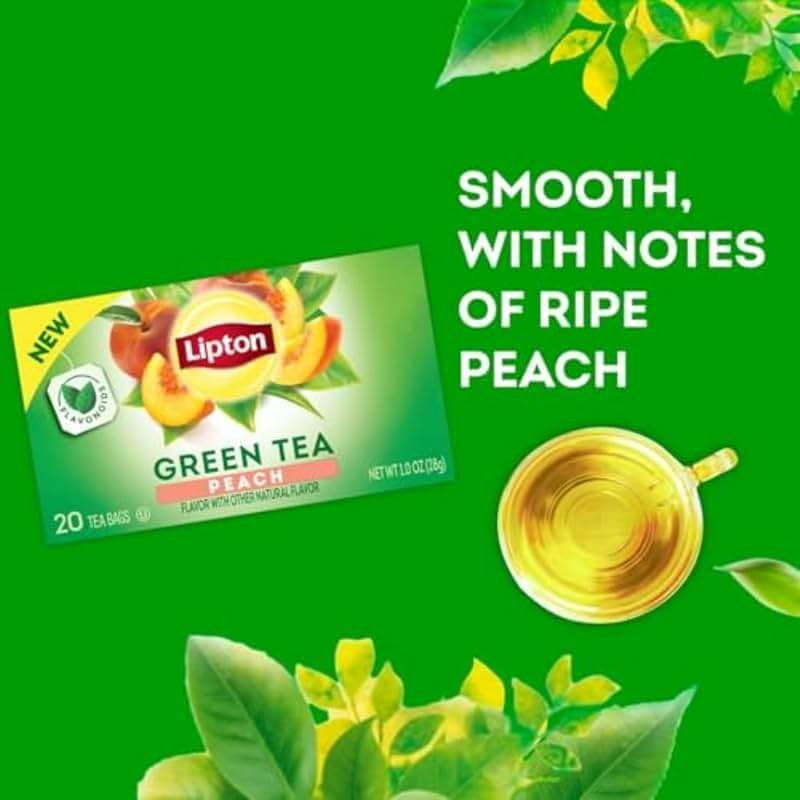 Lipton Peach Green Tea 6-Pack Flavored Tea Bags with Caffeine and Flavonoids, 120 Count Unsweetened Hot or Iced Tea Bags for Tea Lovers, Rainforest Alliance Certified - Image 4