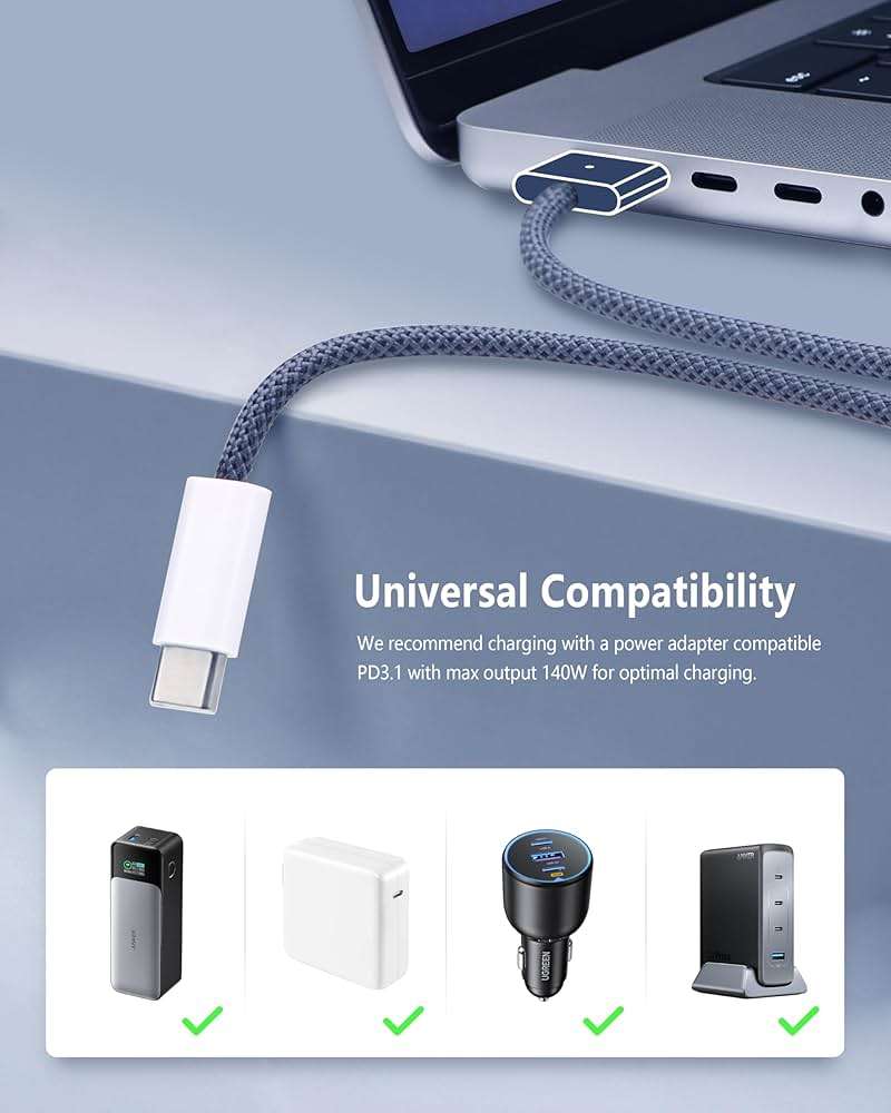 DERLULU Magnetic Charger Cable for MacBook Air & Pro, 6.6FT USB-C to Magnetic Cable Compatible with Air 13"/15" M2–M5 & Pro 14"/16" 2021–2026, Midnight Blue - Image 7