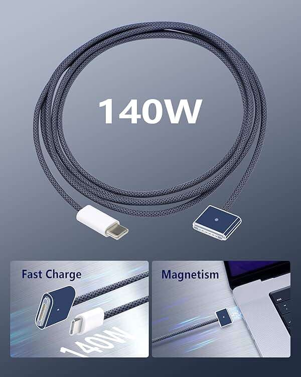 DERLULU Magnetic Charger Cable for MacBook Air & Pro, 6.6FT USB-C to Magnetic Cable Compatible with Air 13"/15" M2–M5 & Pro 14"/16" 2021–2026, Midnight Blue - Image 8
