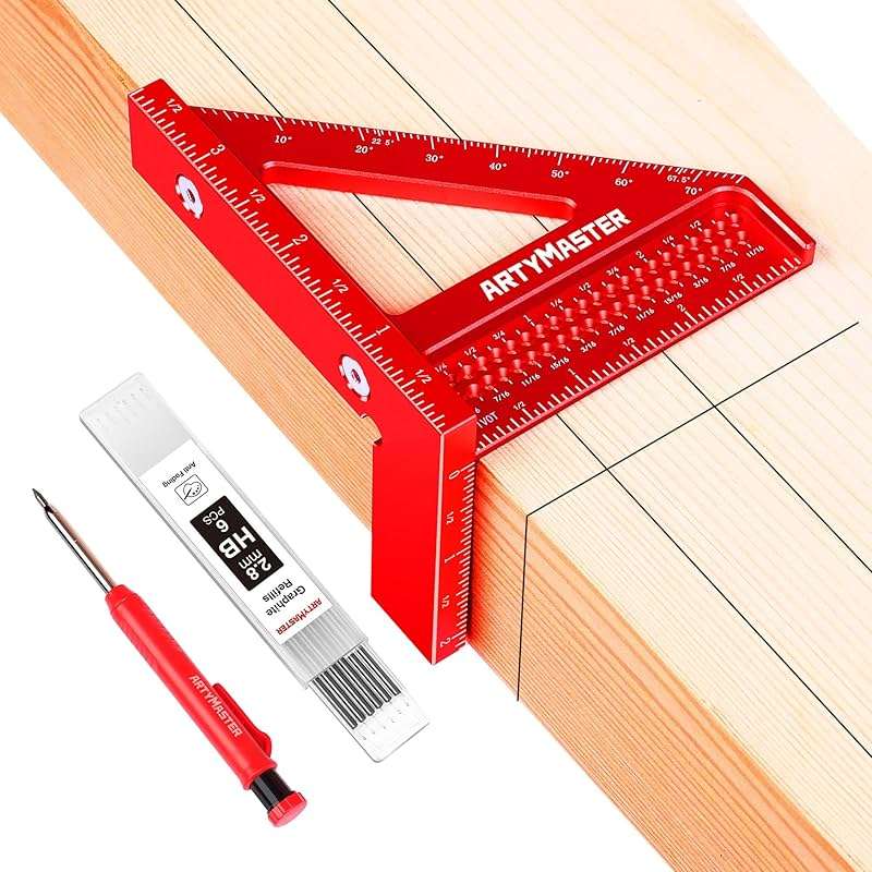 3.8＂Mini 3D Multi-Angle Measuring Square Ruler, WT102A High Precision Hole Scribing Woodworking Tools, 0-90° Aluminum Alloy Carpenter Square Wood Working Tools, Carpenter Pencils 6 Refills. - Image 1