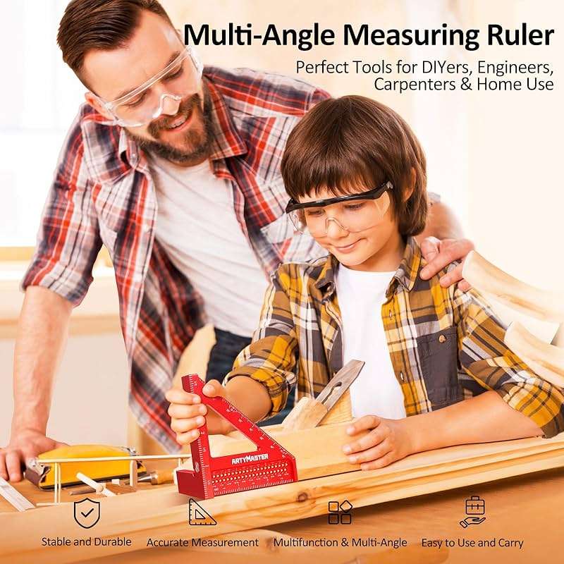 3.8＂Mini 3D Multi-Angle Measuring Square Ruler, WT102A High Precision Hole Scribing Woodworking Tools, 0-90° Aluminum Alloy Carpenter Square Wood Working Tools, Carpenter Pencils 6 Refills. - Image 2