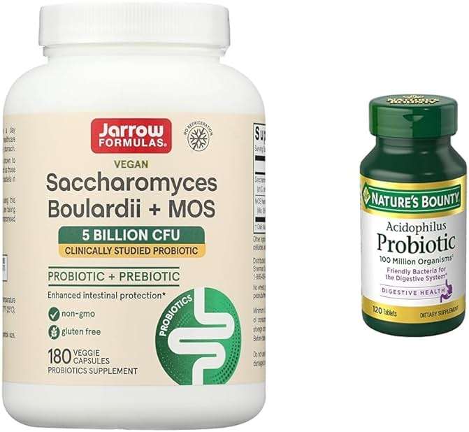 Jarrow Formulas Saccharomyces Boulardii Probiotics + MOS 5 Billion CFU Probiotic Yeast & Nature's Bounty Acidophilus Probiotic, Daily Probiotic Supplement, Supports Digestive Health, 1 Pack - Image 1