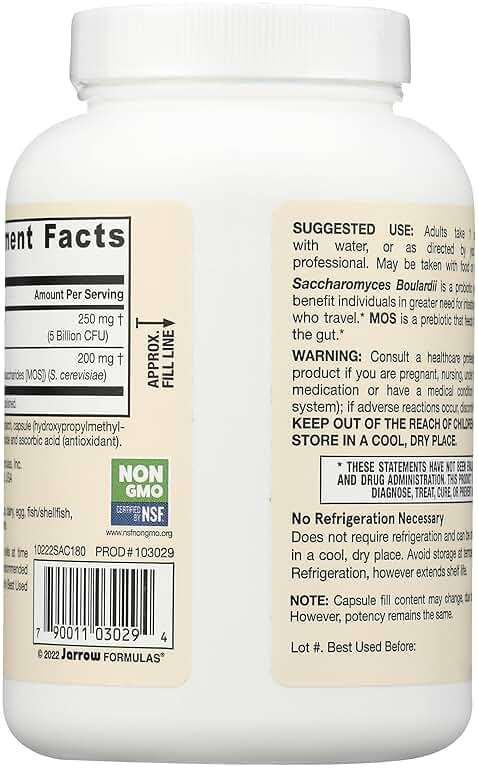 Jarrow Formulas Saccharomyces Boulardii Probiotics + MOS 5 Billion CFU Probiotic Yeast & Nature's Bounty Acidophilus Probiotic, Daily Probiotic Supplement, Supports Digestive Health, 1 Pack - Image 3