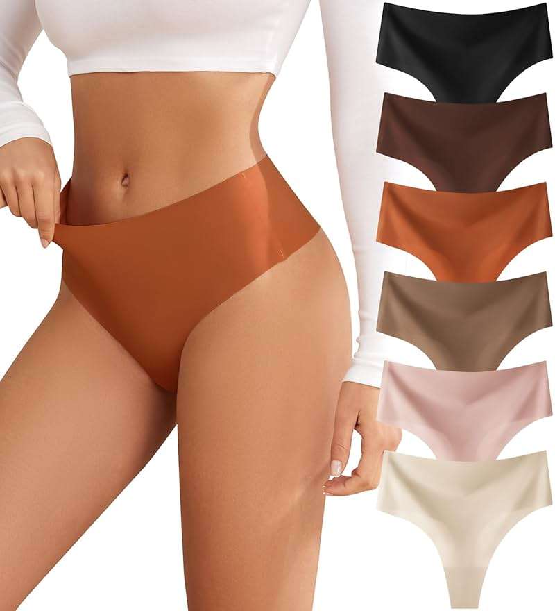 oshkang Thongs for Womens High Waisted Seamless for Women Underwear Sexy Breathable Panties 6 Pack - Image 1