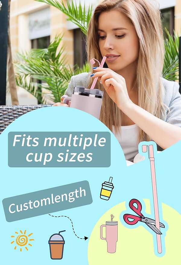 Reusable Replacement 12 inch Long Silicone Straw With Cover, Stocking Stuffers Gifts for Women Men Teens Girls Boys, Compatible with Stanley Tumbler Cup Accessorie 40 oz 30 oz (6 Pack) - Image 7