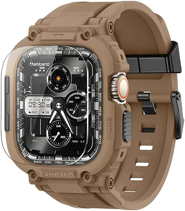 amBand for Apple Watch Ultra 3/2/1 Screen Protector, M1 Sport Series Tough Case Fits iPhone Ultra Watch Bands 49mm, Outdoor Activities Essential Full Body Protection for Hiking Cycling - Desert Tan - Image 1