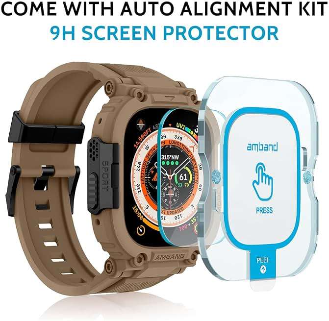 amBand for Apple Watch Ultra 3/2/1 Screen Protector, M1 Sport Series Tough Case Fits iPhone Ultra Watch Bands 49mm, Outdoor Activities Essential Full Body Protection for Hiking Cycling - Desert Tan - Image 2