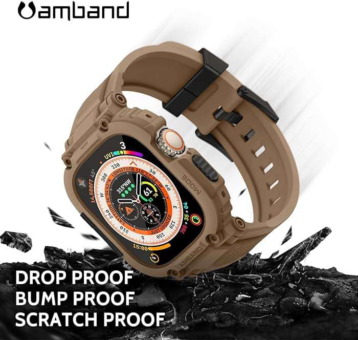 amBand for Apple Watch Ultra 3/2/1 Screen Protector, M1 Sport Series Tough Case Fits iPhone Ultra Watch Bands 49mm, Outdoor Activities Essential Full Body Protection for Hiking Cycling - Desert Tan - Image 4