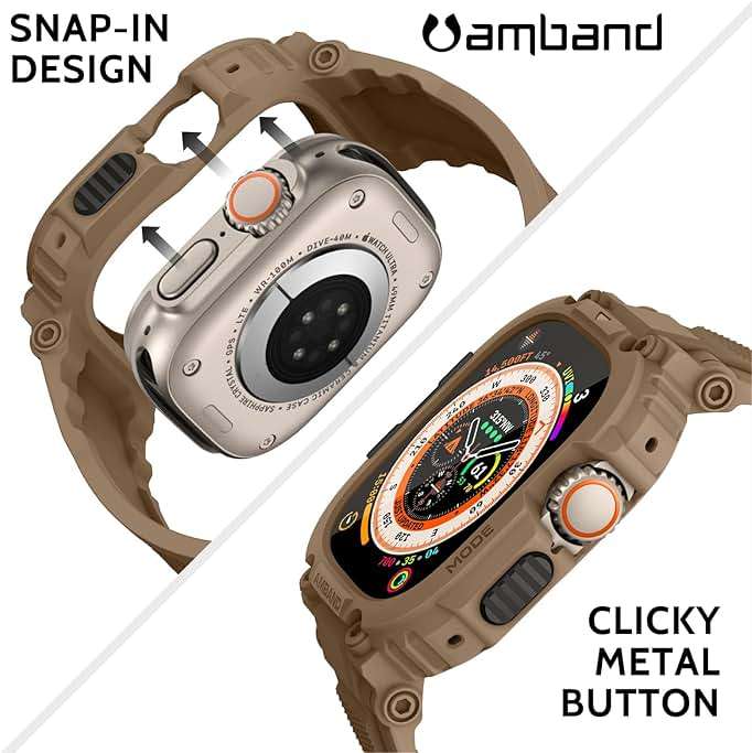 amBand for Apple Watch Ultra 3/2/1 Screen Protector, M1 Sport Series Tough Case Fits iPhone Ultra Watch Bands 49mm, Outdoor Activities Essential Full Body Protection for Hiking Cycling - Desert Tan - Image 7