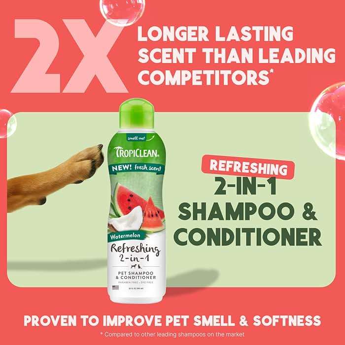 TropiClean Watermelon Refreshing 2-in-1 Cat & Dog Shampoo and Conditioner | Cat & Dog Bath Supplies | 20 oz | Made in The USA - Image 3
