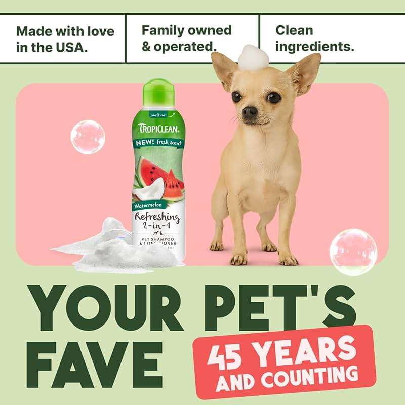 TropiClean Watermelon Refreshing 2-in-1 Cat & Dog Shampoo and Conditioner | Cat & Dog Bath Supplies | 20 oz | Made in The USA - Image 8