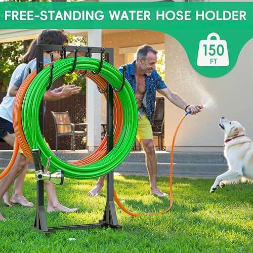 Kcysta Garden Hose Holder Freestanding, Double-Sided Water Hose Holders for Outside, Heavy Duty Metal Hose Stand Hanger Storage Rack - Image 3