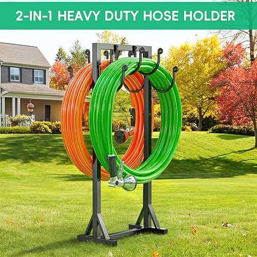 Kcysta Garden Hose Holder Freestanding, Double-Sided Water Hose Holders for Outside, Heavy Duty Metal Hose Stand Hanger Storage Rack - Image 5