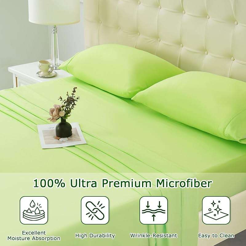 Homilay Queen Size Bed Sheet Set - 4 Piece Soft Microfiber Sheets with Deep Pockets, Cooling Technology, and Wrinkle-Free Pillowcase. Hotel-Quality, Durable Bedding, Sharp Green - Image 3