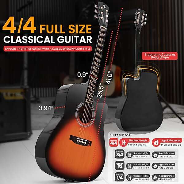 Pyle Steel String Acoustic Guitar Kit, 4/4 Full Size Cutaway All-Wood Guitarra Acustica with Premium Accessory Set and Upgraded Gig Bag, 41" Sunburst Teardrop Matte - Image 3