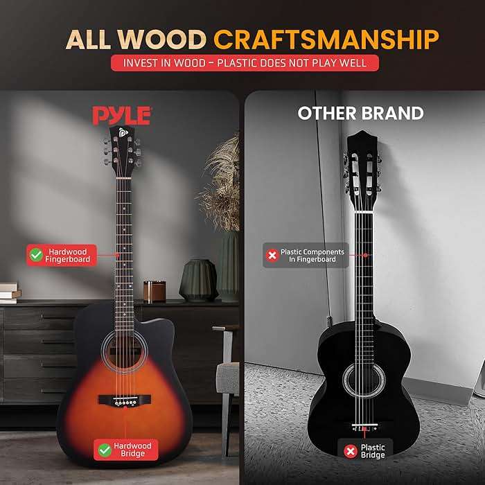 Pyle Steel String Acoustic Guitar Kit, 4/4 Full Size Cutaway All-Wood Guitarra Acustica with Premium Accessory Set and Upgraded Gig Bag, 41" Sunburst Teardrop Matte - Image 4