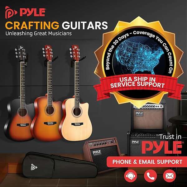 Pyle Steel String Acoustic Guitar Kit, 4/4 Full Size Cutaway All-Wood Guitarra Acustica with Premium Accessory Set and Upgraded Gig Bag, 41" Sunburst Teardrop Matte - Image 7