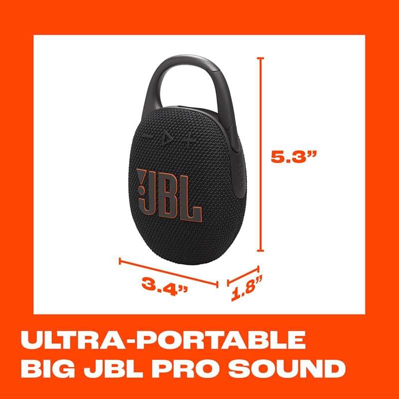 JBL Clip 5 - Ultra-Portable, Waterproof & Dustproof Bluetooth Speaker, Big JBL Pro Sound with Punchy bass, Integrated Carabiner, Up to 12 Hours of Play, Made in Part with Recycled Materials (Black) - Image 6