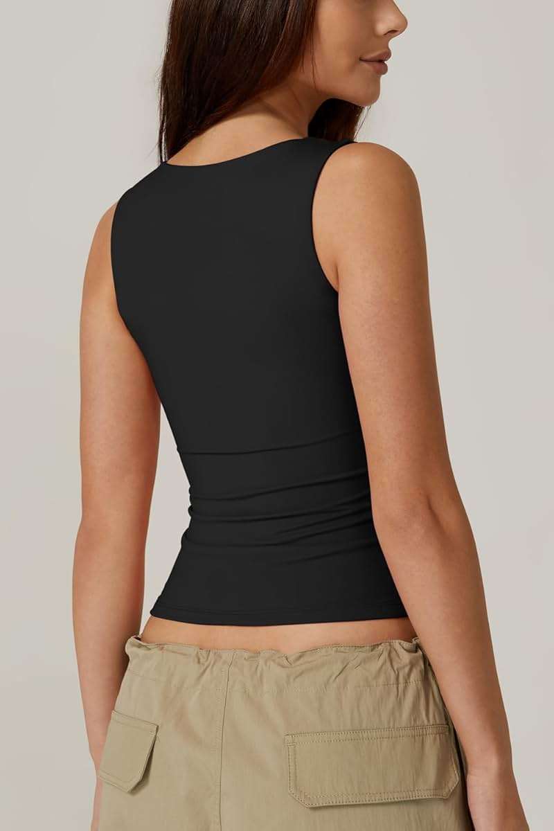 QINSEN Women's Square Neck Sleeveless Double-Layer Tank Tops Basic Tight T Shirts - Image 6