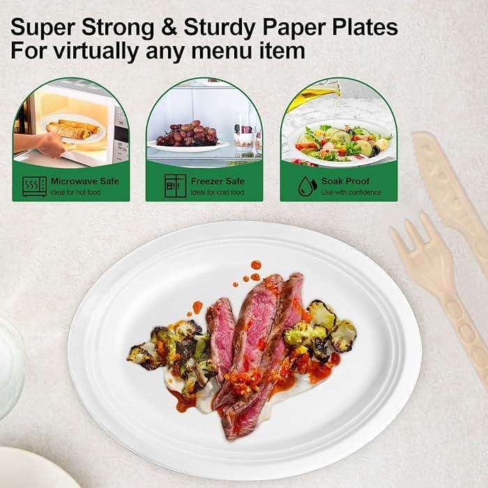 Uniecocus Large Paper Plates 12 Inch, 50 Pack Oval Plates Heavy Duty, Compostable Dinner Plates Eco Friendly Disposable Plates, White Paper Plate Sturdy Strong for Party BBQ Picnic Outdoor - Image 6